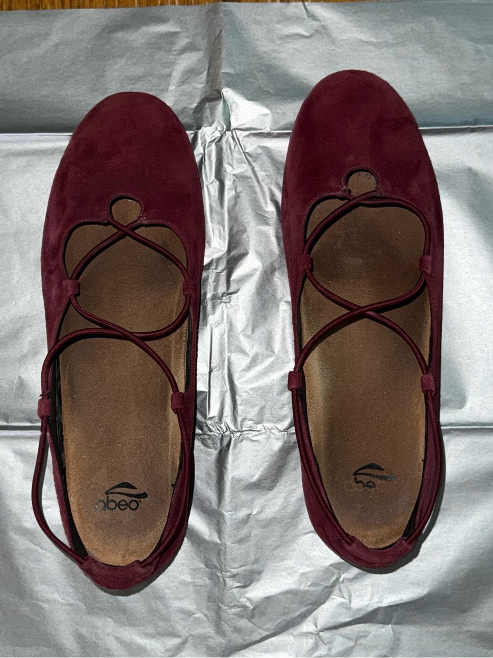 Abeo Women's Burgundy Suede Faux Lace-Up Ballet Flats-neutral footbed